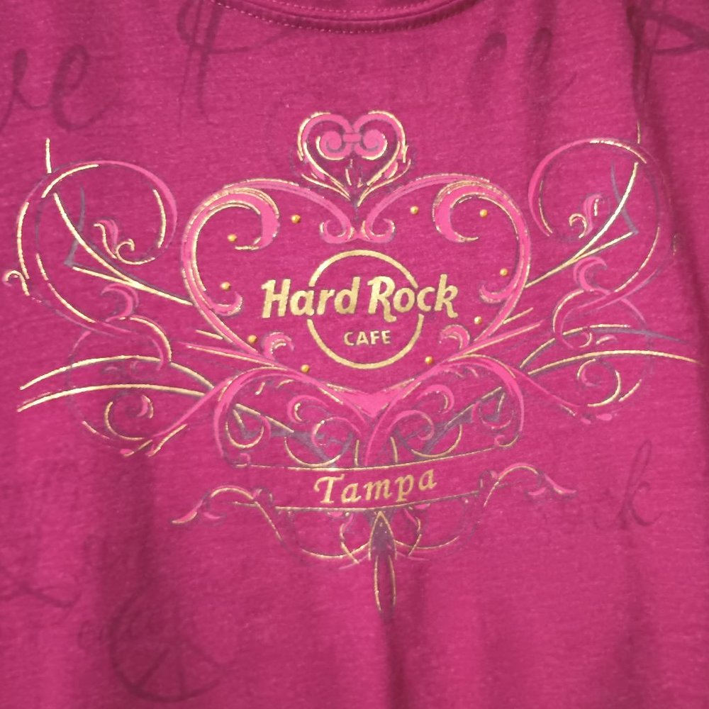 Newer Maroon Hard Rock Couture Short Sleeve Top with Gold Lettering (Size: XXL) - Picture 2 of 5
